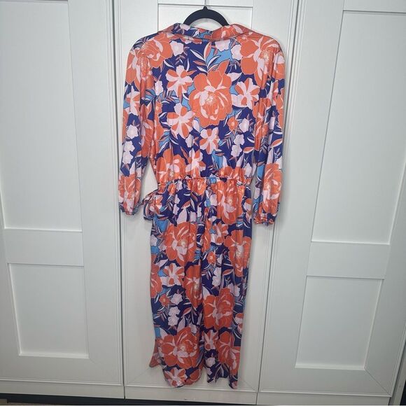 NAIF Large Floral Dress faux wrap in Blue and Orange (b1) - Picture 3 of 5